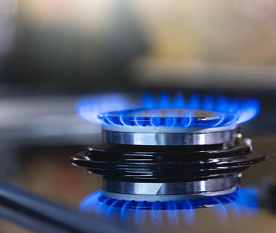 Natural gas blue flames at kitchen