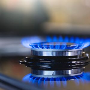 Natural gas blue flames at kitchen